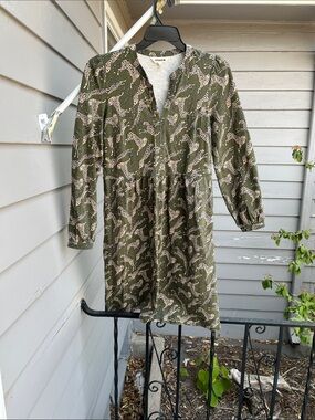 Boden Olive Green and Light tan Leopard Print Long Sleeve Dress